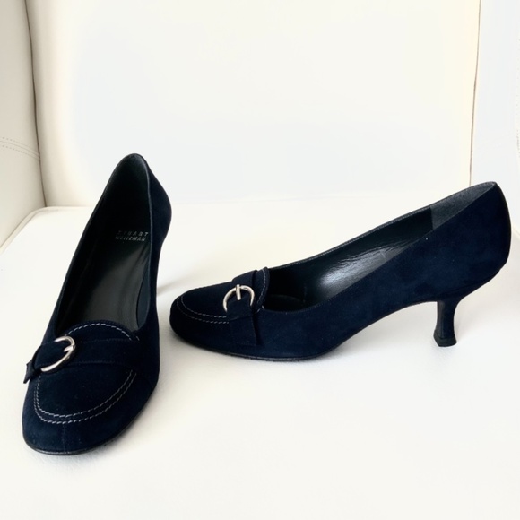 Stuart Weitzman Navy Blue Suede Leather Heel Pumps - Picture 5 of 12
